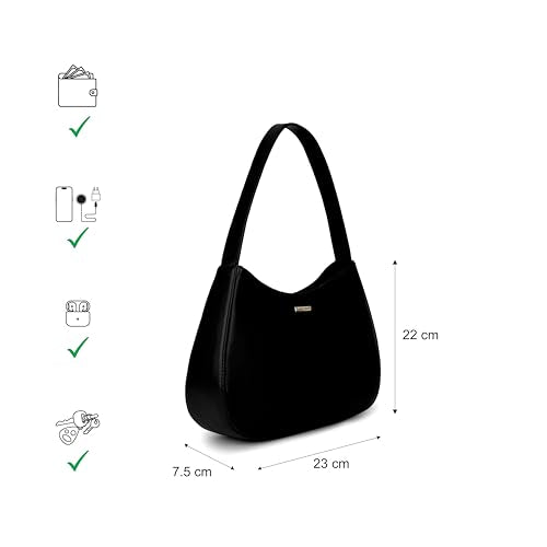 Fastrack Curve Shoulder Bag | Black Pebbled Faux-Leather Women’s Handbag | Gold Hardware Finish with Sturdy Handle, Zipper Closure & Organised Storage