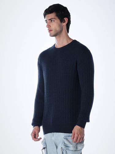 Jack & Jones Men Slim Fit Navy Blue Sweater