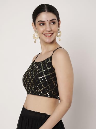 studio rasa Women's Georgette Embroidered Readymade Blouse for Festive Wedding Party (TPWC725BL73XS_Black_X-Small)