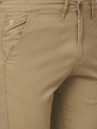 Giordano Mens Solid Cotton Mid Rise Button Closure Regular Length 4 Pockets Slim Fit Chinos Khaki