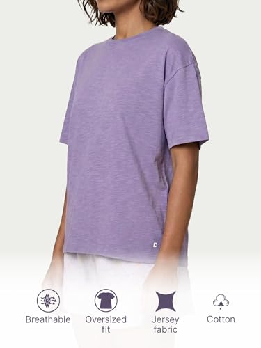 Enamor Oversized Drop Shoulder T-Shirt, 100% Cotton Slub, Oversized Fit - E312 Purple Haze