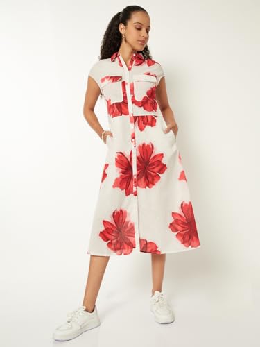 Max Women Floral Print Shirt Dress (Off White_M)