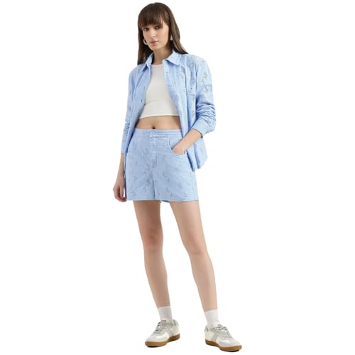 United Colors of Benetton Schiffli Embroidered Straight Fit Shorts (Size : 30) - 26P4WVNSH183I51B Blue