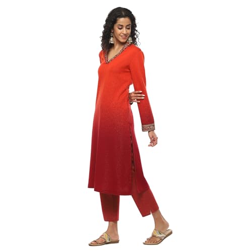 BIBA Women Polyester Blend Solid Suit Set (Red)