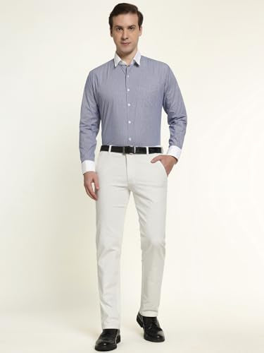 Hancock Men Cotton Solid Slim Fit Trousers White Size 32, smart fit for Everyday Styling, Classic Silhouette with Modern Comfort, Comfortable Stretch Waistband