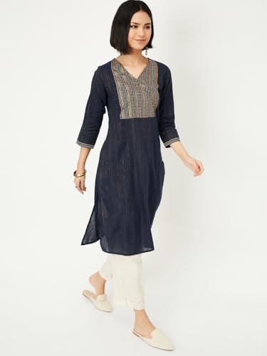 Max Women's Cotton Regular Kurta (PAPKFE24LE_Indigo