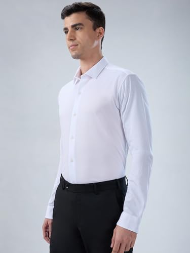 Park Avenue Men Slim Fit Structure Pattern Cotton Polyester Blend Short Collar Full Sleeve Round Hem Formal Shirt White