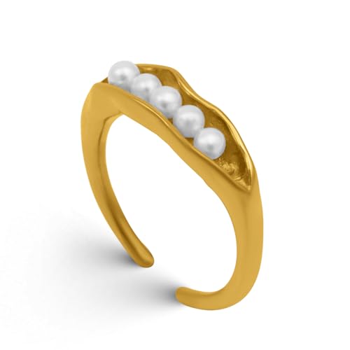 PALMONAS Luxe Line Pearl Accent Ring Gifts For Girlfriend (Size-Adjustable) | Gift For Women & Girls