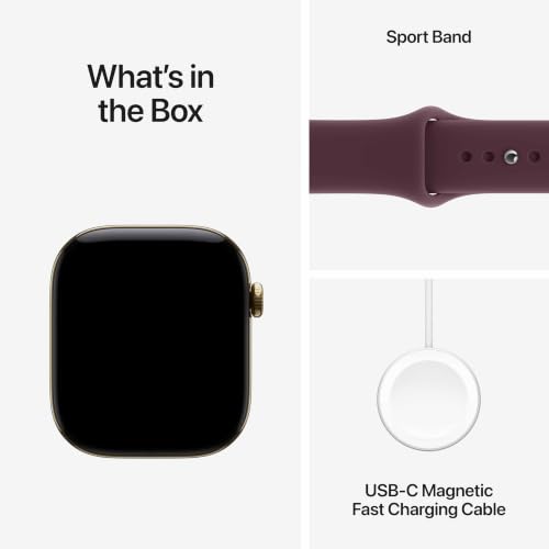 Apple Watch Series 12 GPS + Cellular 46mm Smartwatch | Radiant Gold Titanium Case, Burgundy Sport Band - S/M. Health + Fitness + Sleep Tracking, Heart Rate, Safety