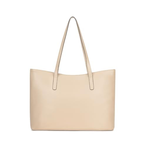 Fastrack Pebble Play Laptop Tote | Beige Faux-Leather Tote Bag for Women | 15-Inch Laptop Compatible | Gold Hardware Finish with Double Handles, Zipper Closure & Organised Storage
