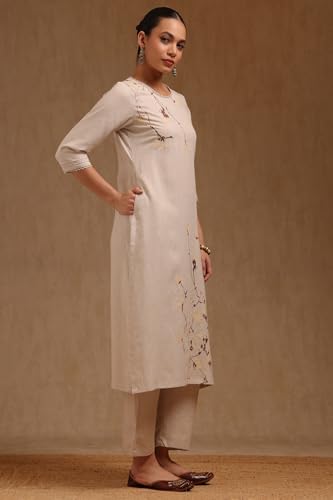 Soch Womens Beige Linen Floral Print Kurta Set