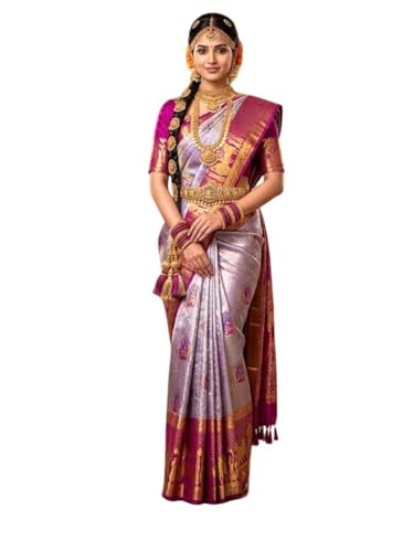 VFCollections Women's Traditional Handloom Kanchipuram Silk Pure Pattu Sarees – Peacocks Border | Rich Zari Woven Design | Bridal Saree | Unstitched Blouse