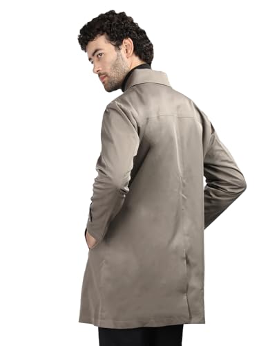 CHKOKKO Polycotton Winter Wear Single Breasted Notch Lapel Tweed Pea Trench Long Standard Length Coat For Men Metalic Grey Xxl