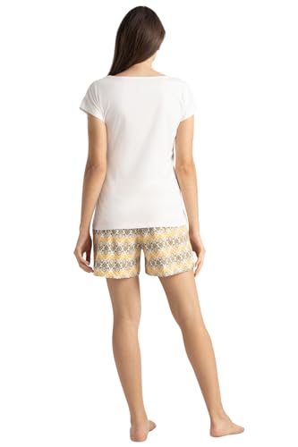 Van Heusen Women Round Neck Lounge T-Shirt and Shorts Set - Cotton - Short Sleeves,Elasticized Waistband_Lilly White_XXL