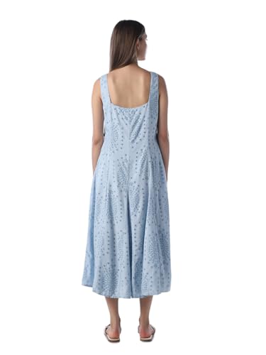 ONLY Women's Self Design Fit and Flare Blue Dress