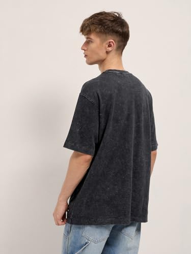 THE BEAR HOUSE Men's Oversized Fit Black Letter Graphic Cotton T-Shirt