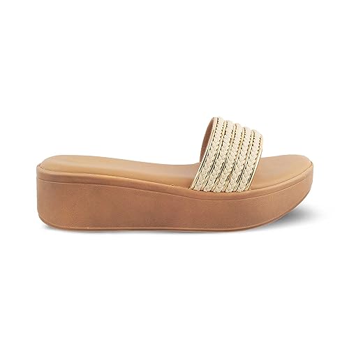 tresmode Andiamo Beige Women's Platform Wedge Sandals: Elevate Your Party Style with Comfort || Size (EU-39/UK-6/US-8)