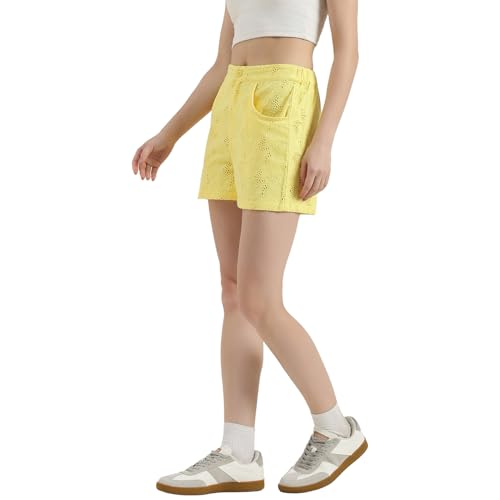 United Colors of Benetton Schiffli Embroidered Straight Fit Shorts (Size : 24) - 26P4WVNSH183I1G3 Yellow