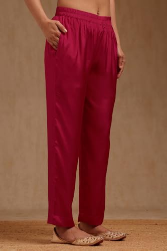 Soch Womens Fuchsia Vichitra Embroidered Suit Set With Zari