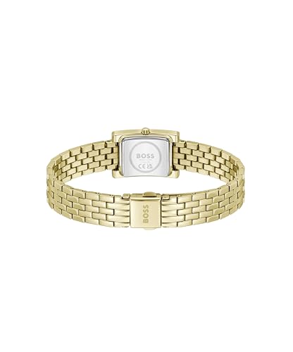 BOSS Women's Lucy Precious Watch, Black Leather Strap 3B Modern, Stylish Timepiece - Gift for Her 18.5mm, Gold Plated, bracelet