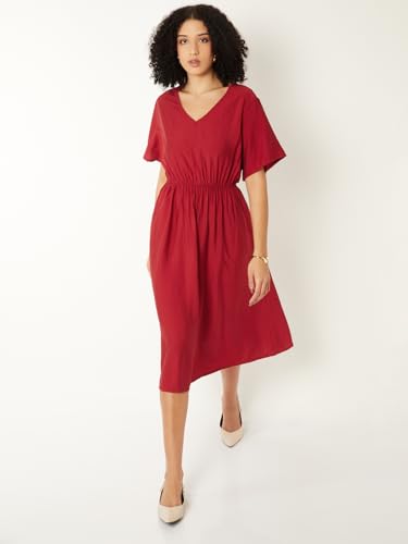Max Women Solid A-line Dress (Red_L)