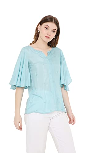 OJ Women's Flared Sleeve Embellished Top (Large)