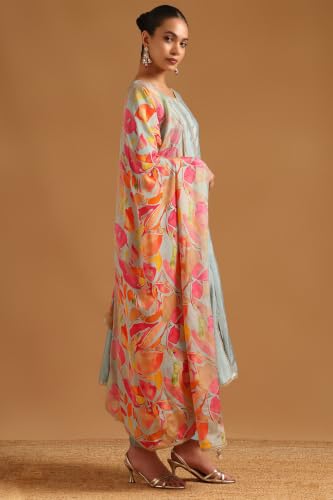 Soch Womens Powder Blue Foil Printed Salwar Suit With Dori Embroidery & Sequin