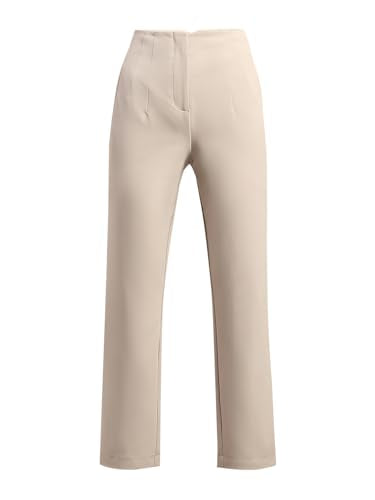 VERO MODA Women's Straight Fit High-Rise Beige Pants