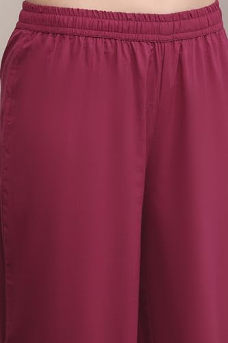 Biba Women Magenta Cotton Kalidar Printed Kurta Pants Set_36
