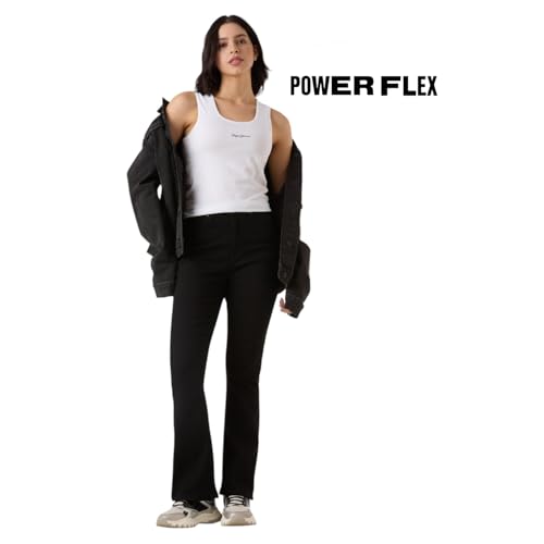Women Black Mid Rise Flared Leg Powerflex Jeans