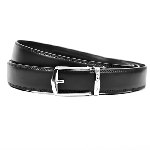 WildHorn Men’s Leather Belt Gift Set | Genuine Leather belt Strap with 2 Interchangeable Buckles | Formal & Casual Wear Adjustable Belt | Automatic lock leather belt for men (Gold & Silver)