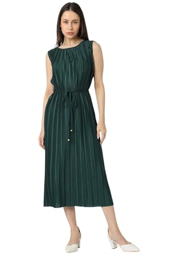 Van Heusen Women Green Textured Calf-Length Casual Dress
