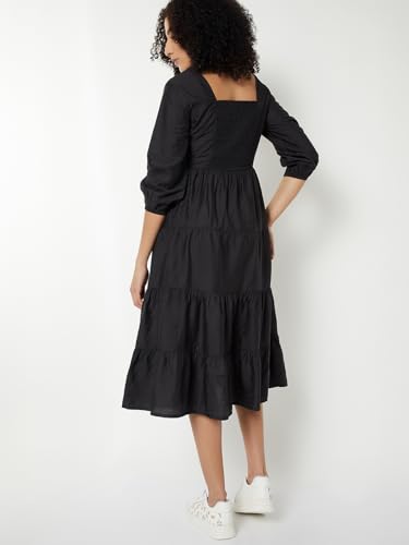 Max Women Embroidered Tiered Dress (Black_M)