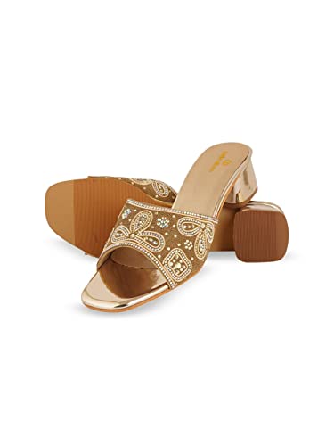 pelle albero Gold-Toned Embellished Party Block Mules PA-GF-46_Gold