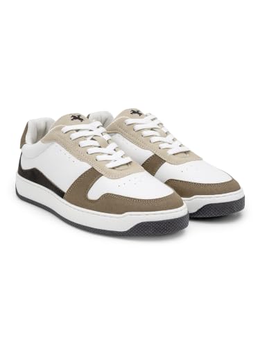 Cantabil Men's White & Beige Colourblock Casual Sneakers