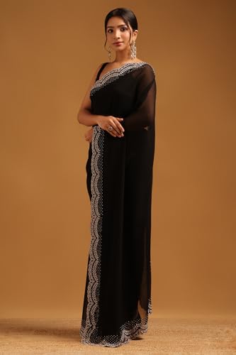 Soch Womens Black Georgette Saree With Stone Work
