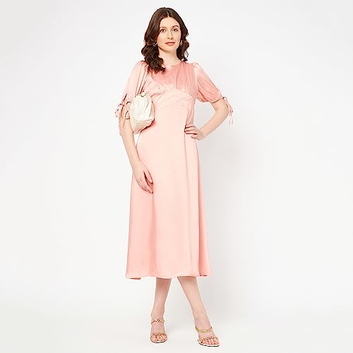 Madamee Women Peach A-line Dress,L