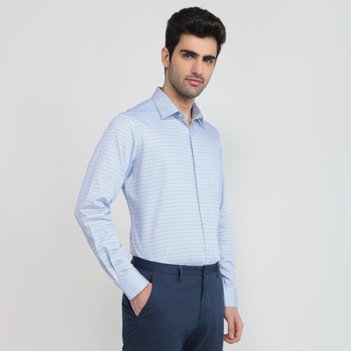 Raymond Blue Checks Pattern Men Long Sleeve Casual Shirt