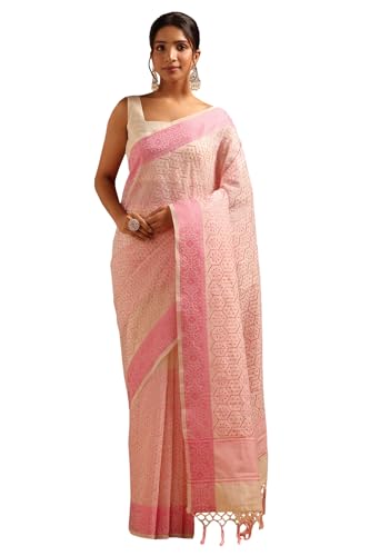 Soch Womens Cream Kota Geometric Machine Embroidered Saree