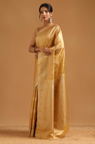Soch Womens Gold Tissue Zari Woven Saree