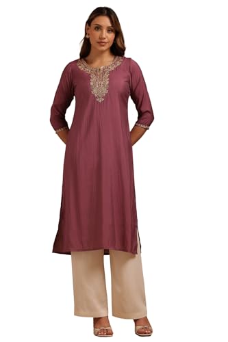 Soch Women's Roman Silk Embroidered Regular Kurta (CWA5KU61488_Mauve_M)