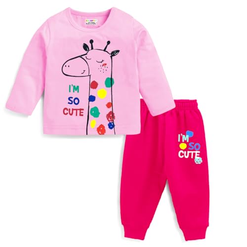Kuchipoo Baby Girl Regular Fit Cotton Printed T-Shirts and Pyjamas Set (KUC-PSUT-123, 6-7 Years, Multi-Colored)