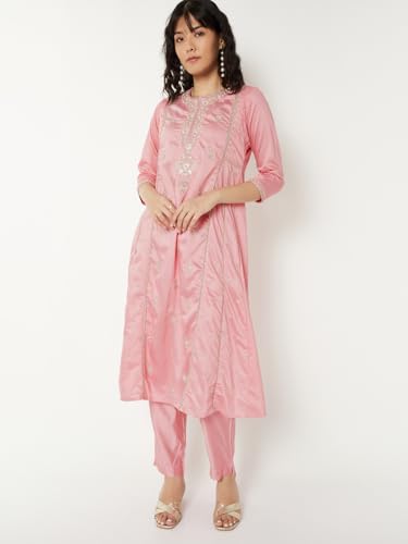Max Women Embroidered Straight Kurta Set(Pink_XL)