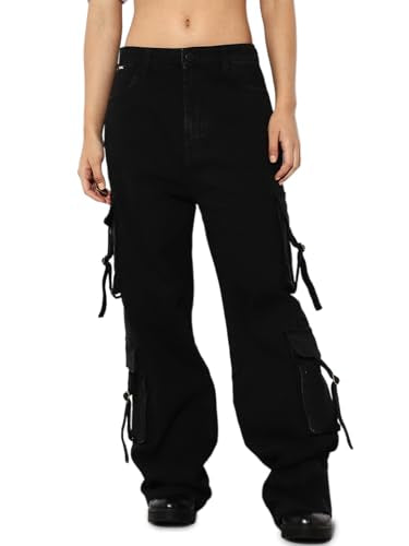 ONLY Women's Loose Fit Mid Rise Black Denim Jeans