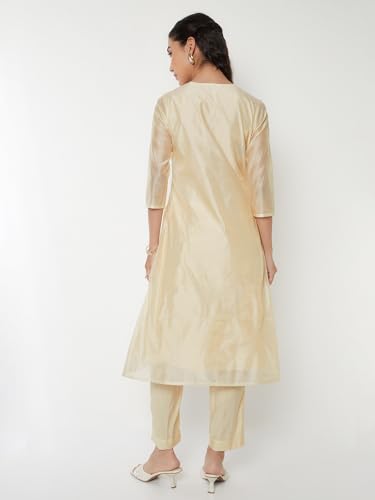 Max Women Embroidered A-line Kurta Set (Off White_XXL)
