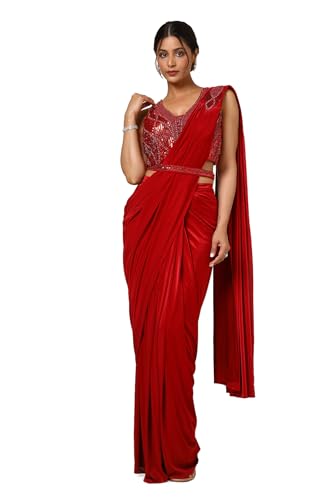 Soch Womens Maroon Nylon Blend Saree With Sequins
