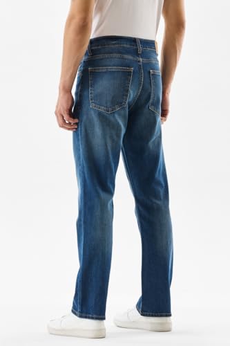 SNITCH Men Casual Jeans | Straight Fit Blue with Smooth Texture & Washed Finish | Durable Cotton Blend Fabric for Everyday Comfort & Versatile Styling