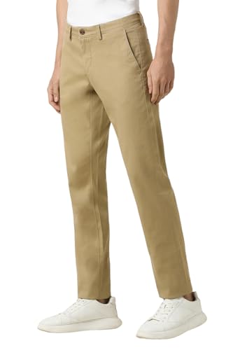 Men Khaki Solid Trousers