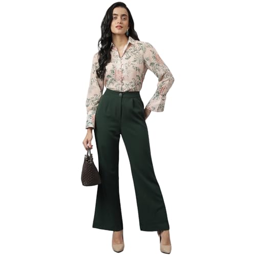 Latin Quarters Women Green Casual Solid High Rise Trouser_L