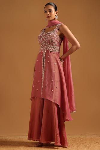 Soch Womens Onion Pink Tissue Floral Salwar Suit With Beads